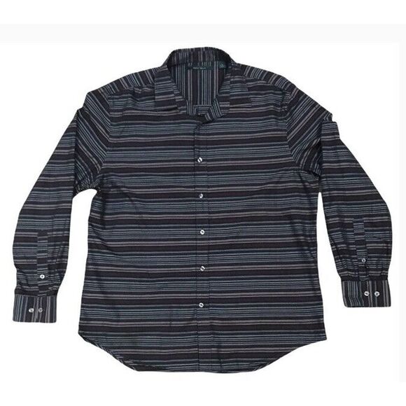 Perry Ellis Mens Button Down Shirt Dress Shirt Size XL Striped Dark Long Sleeve - Picture 9 of 9